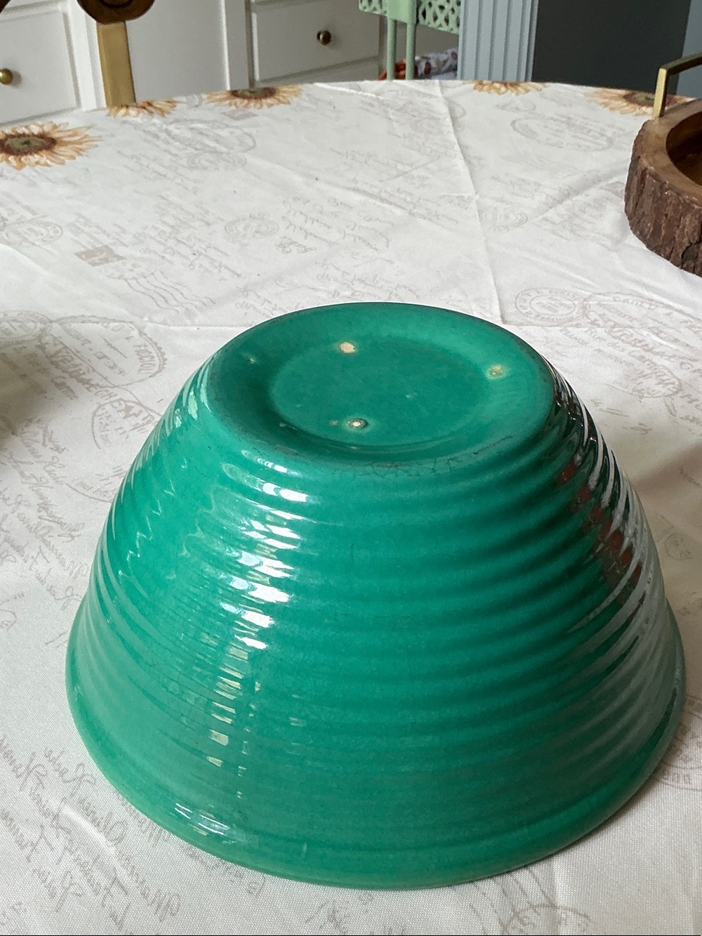 Large Vintage Ribbed Ceramic Bowl - Teal